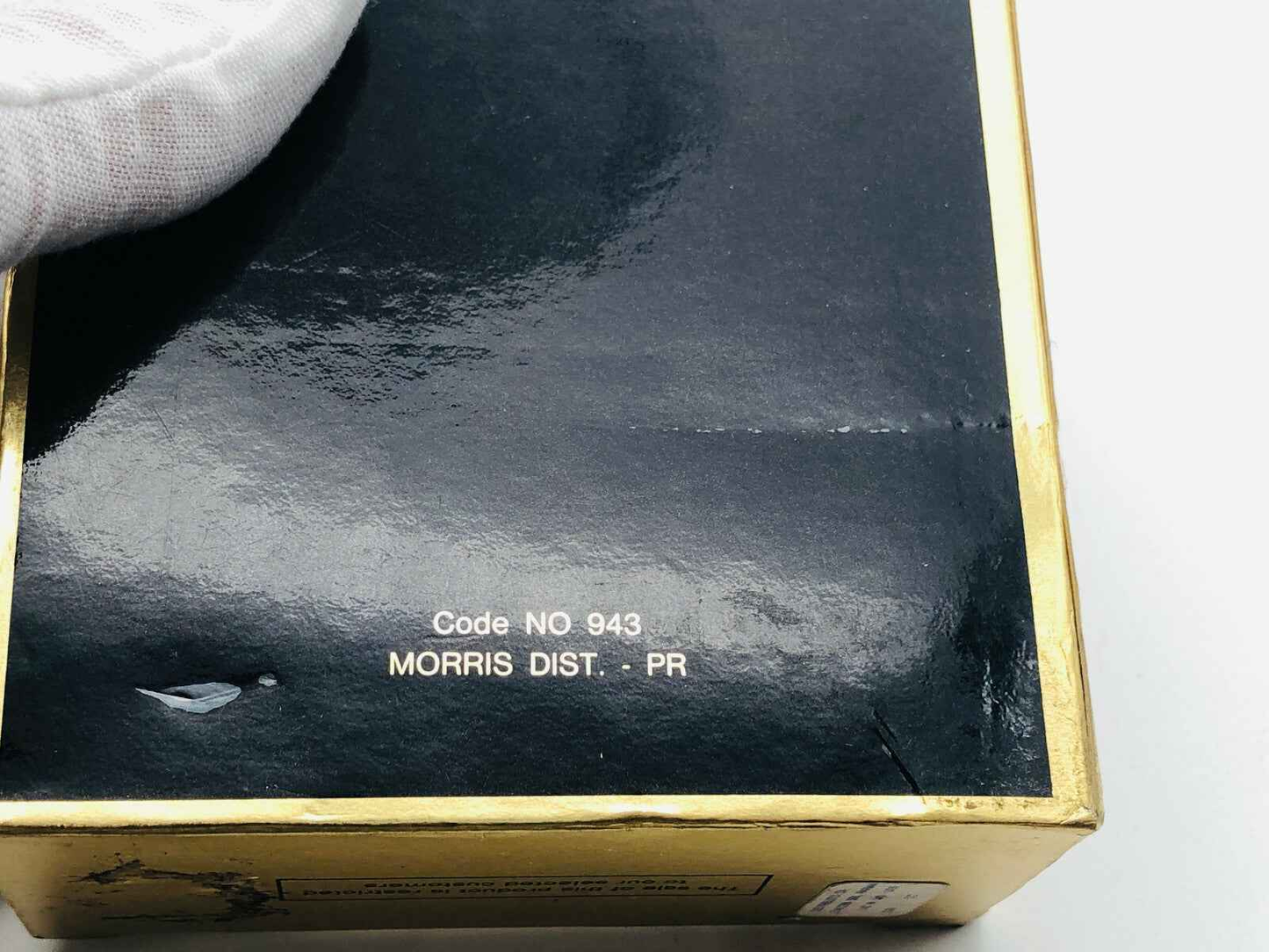 Scatola vintage Morris Uomo Vintage con codice e dettagli di distribuzione