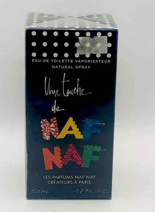 Scatola di eau de toilette spray Une Touche de Naf Naf da 50 ml con design colorato e innovativo