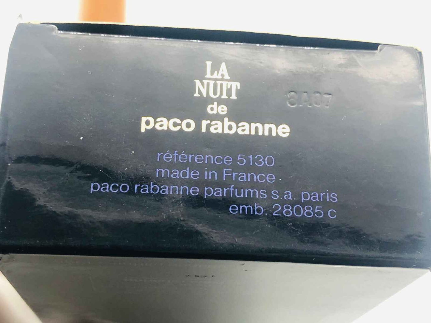 Scatola del profumo Paco Rabanne La Nuit Vintage con dettagli della produzione e riferimenti