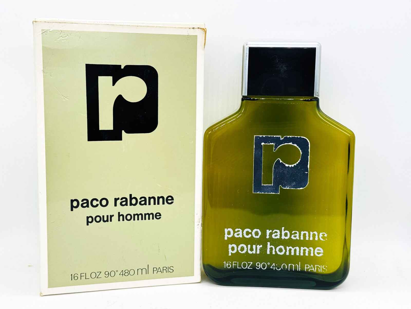 Profumo Paco Rabanne Pour Homme Vintage in flacone verde con confezione originale per uomini eleganti