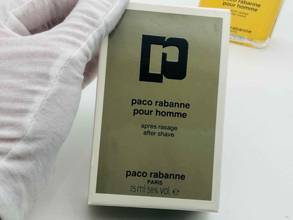 Scatola di Paco Rabanne Pour Homme Vintage con logo e dettagli del prodotto