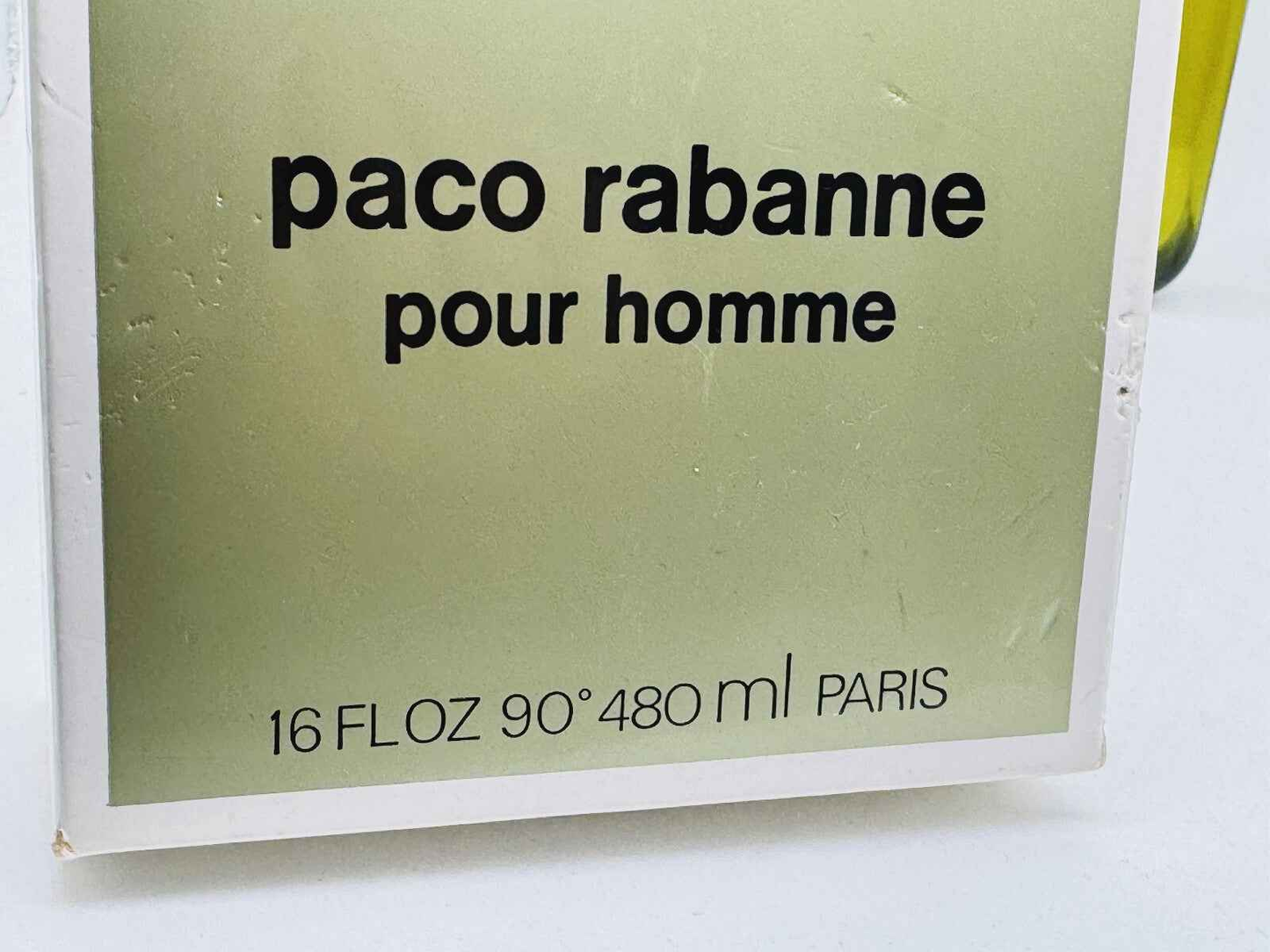 Scatola del profumo Paco Rabanne Pour Homme Vintage con etichetta distintiva e capacità di 480 ml