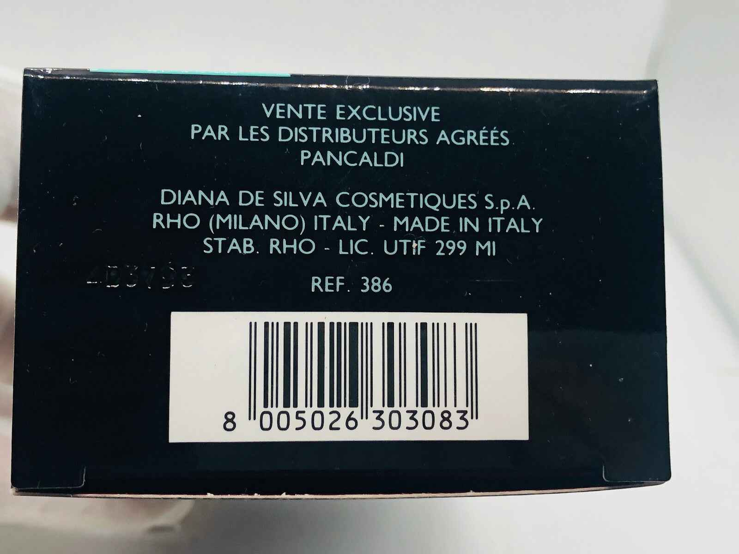 Scatola di Profumo Vintage Pancaldi firmata da Diana De Silva con dettagli sul prodotto sul retro