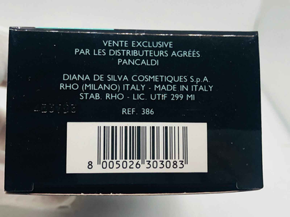 Scatola di Profumo Vintage Pancaldi firmata da Diana De Silva con dettagli sul prodotto sul retro