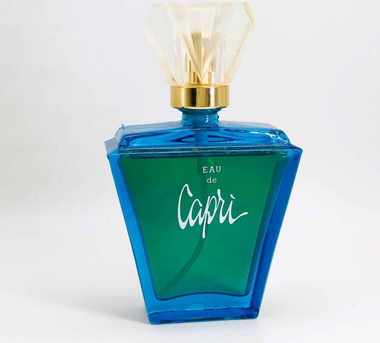 Profumo Capri Mary Carlucci in flacone blu con design elegante e tappo trasparente