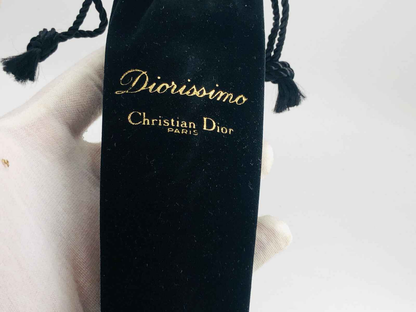 Sacchetto di velluto nero con scritta dorata Diorissimo Christian Dior Paris per profumo Dior Diorissimo Vintage