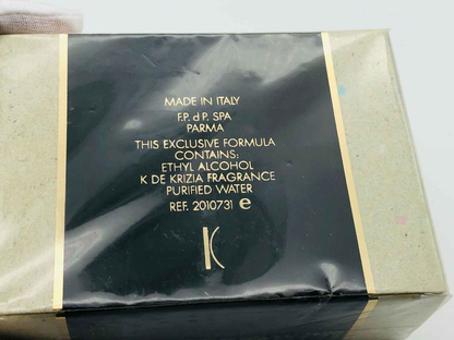 Scatola del profumo K Krizia Vintage con ingredienti e dettagli di produzione in italiano