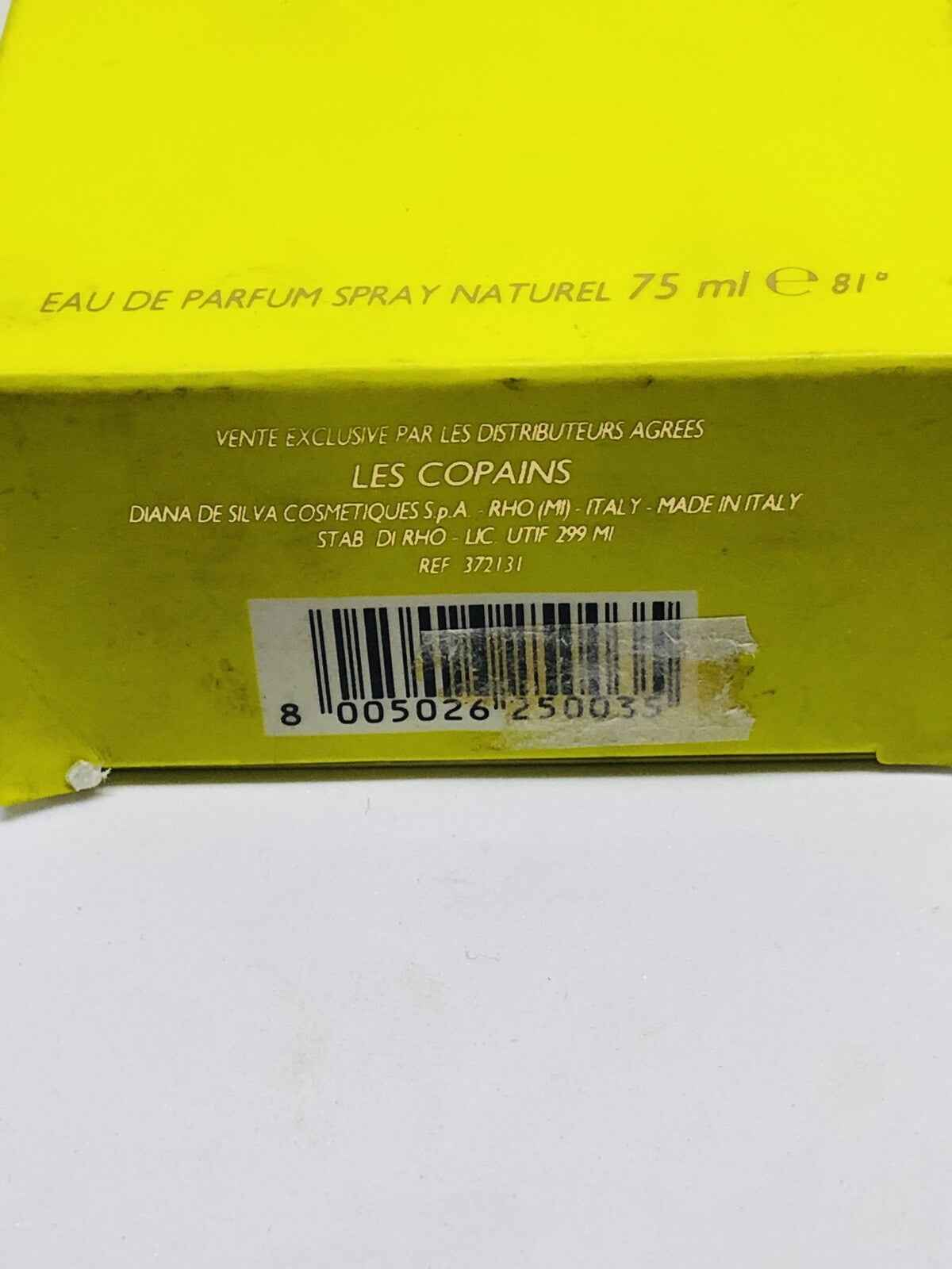 Scatola del profumo Les Copains Green Twist, Eau de Parfum Spray 75 ml, packaging giallo vivace