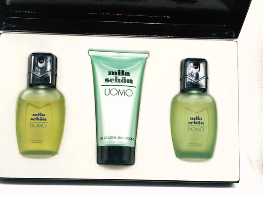 Set di profumi Mila Schon Uomo con due flaconi e gel doccia in confezione regalo elegante