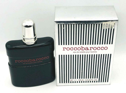 Profumo Roccobarocco Vintage in flacone nero da 100 ml con confezione a righe nere e bianche