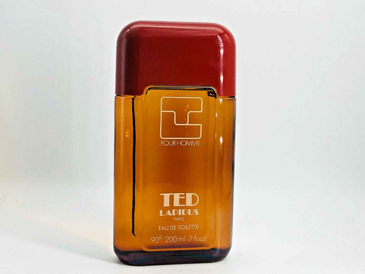 Flacone di profumo Ted Lapidus Pour Homme da 200 ml con design elegante e tappo rosso