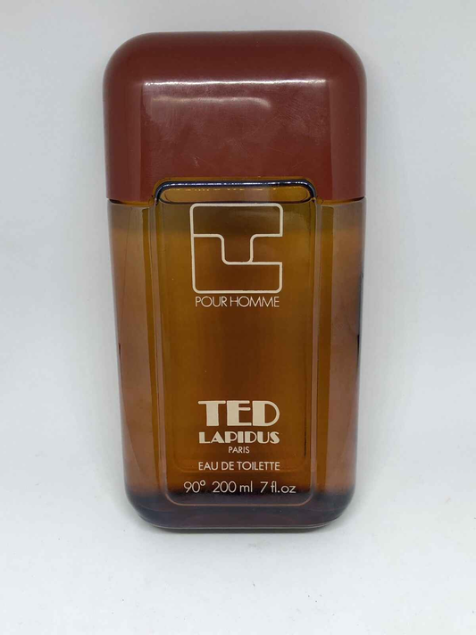 Flacone di profumo Ted Lapidus Pour Homme da 200 ml in elegante design marrone.