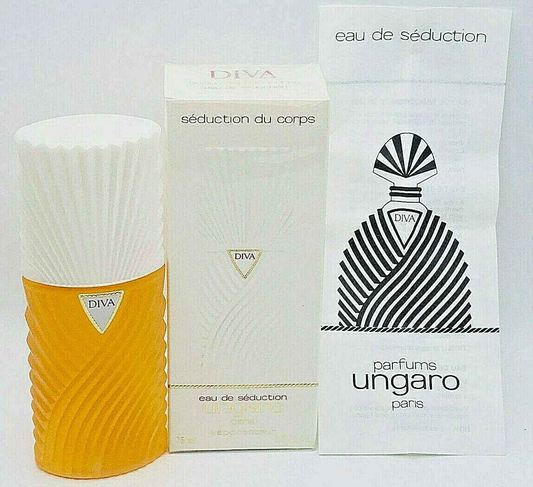 Profumo Ungaro Diva Vintage in bottiglia gialla con confezione e foglio illustrativo