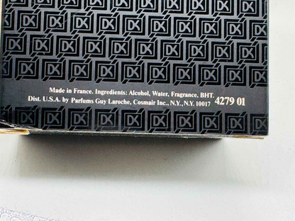 Confezione del Profumo Vintage Drakkar Noir di Guy Laroche con dettagli sugli ingredienti e distillazione