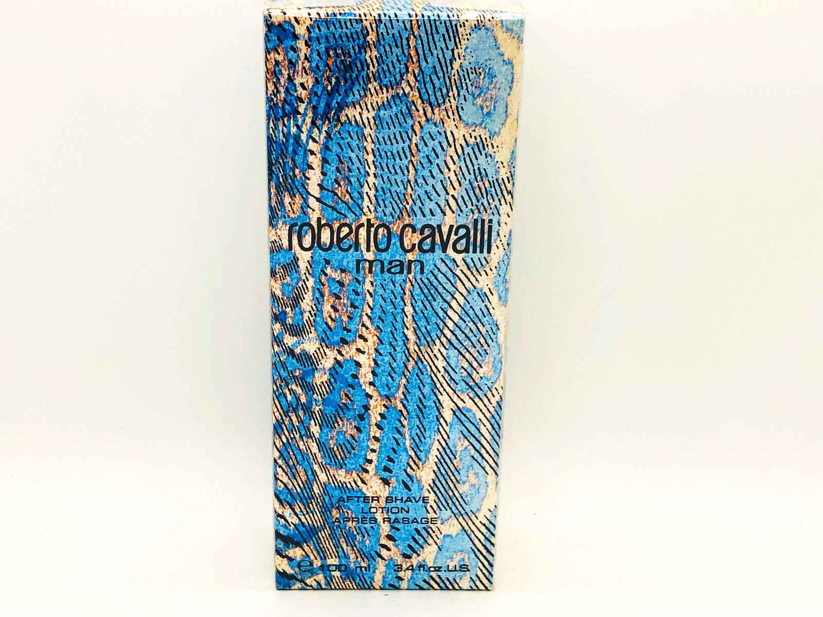 Scatola di profumo Roberto Cavalli Man con design di pelle di serpente blu