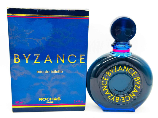 Profumo Rochas Byzance Vintage in flacone blu con scatola originale per una fragranza elegante