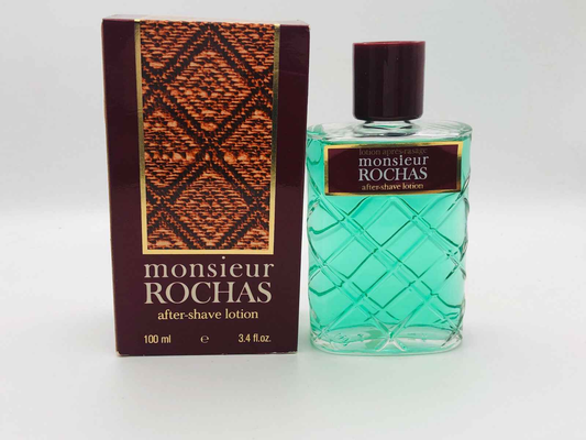 Rochas Monsieur Vintage aftershave lotion in bottle with distinctive design and box packaging