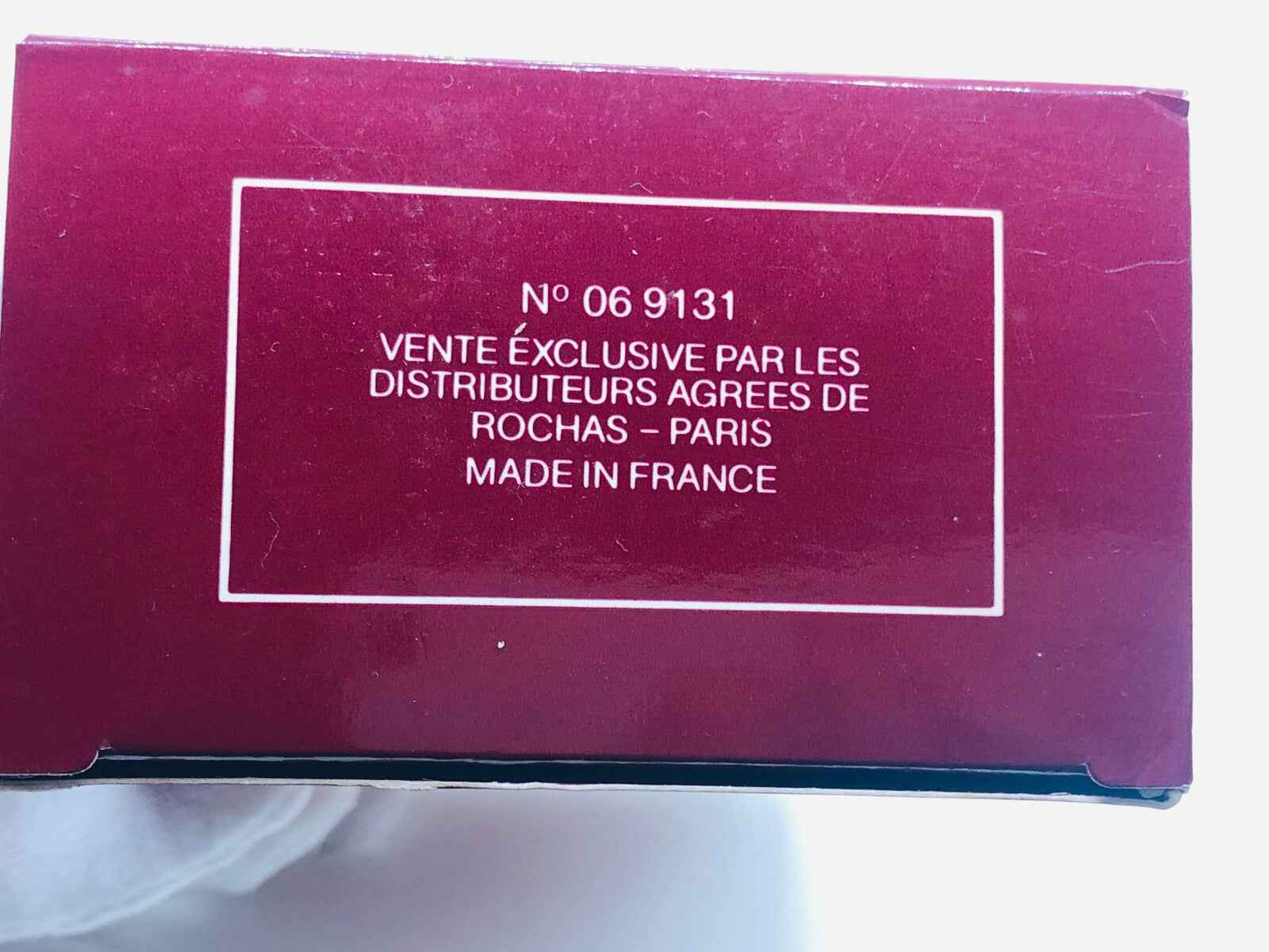 Scatola di Rochas Monsieur Vintage con informazioni sui distributori e made in France