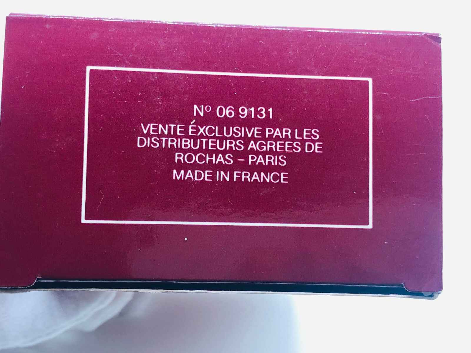 Scatola di Rochas Monsieur Vintage con informazioni sui distributori e made in France