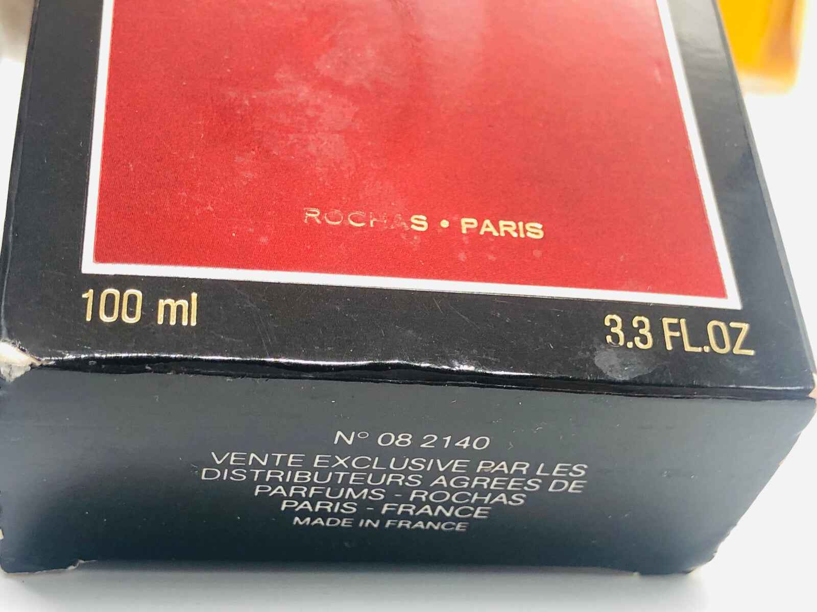 Scatola di profumo Rochas Mystere Vintage da 100 ml con dettagli di marca e origine francese
