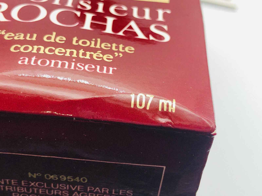 Scatola del profumo Rochas Monsieur Vintage da 107 ml con design elegante e classico