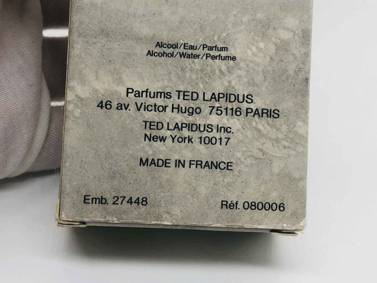 Confezione di profumo Ted Lapidus Pour Homme con dettagli su ingredienti e origine in Francia