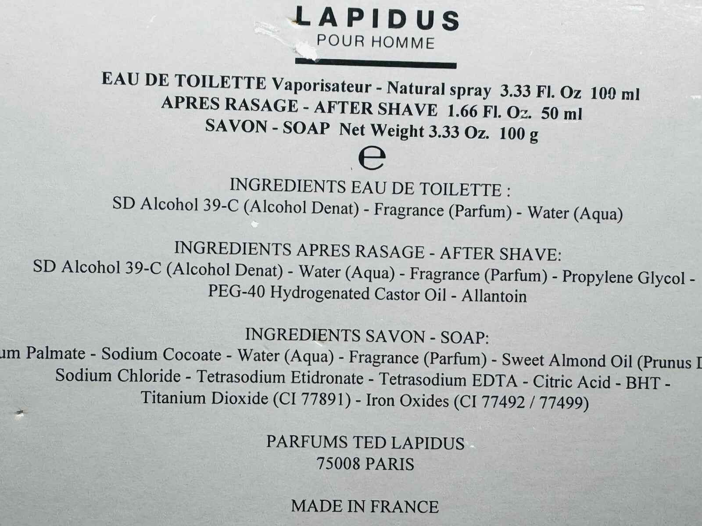 Ted Lapidus Pour Homme Eau de Toilette e After Shave in confezione elegante con ingredienti di alta qualità