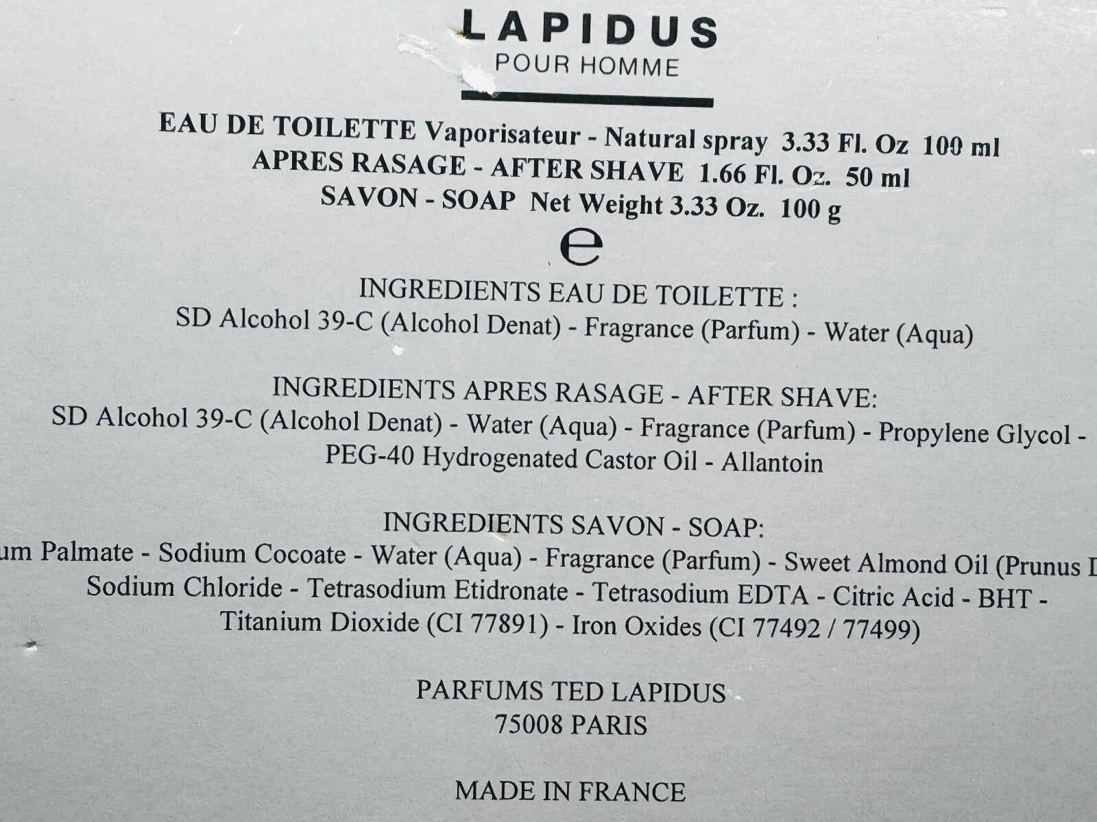 Ted Lapidus Pour Homme Eau de Toilette e After Shave in confezione elegante con ingredienti di alta qualità