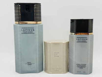 Set di prodotti Ted Lapidus Pour Homme, includendo profumo e dopobarba in eleganti flaconi