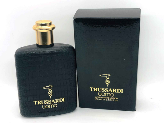 After shave lotion Trussardi Uomo Vintage in bottiglia nera con confezione elegante da 100 ml
