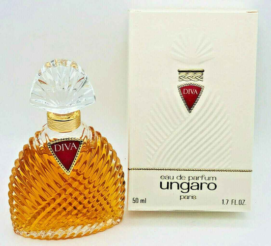 Profumo Diva Ungaro Vintage in flacone elegante da 50 ml con design a fasce e tappo in cristallo