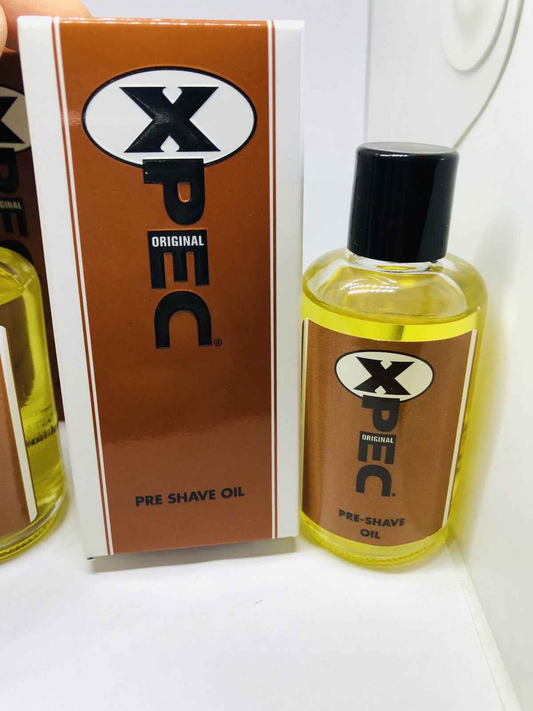 Olio Pre Barba Xpec in confezione con etichetta caratteristica per una rasatura liscia e confortevole